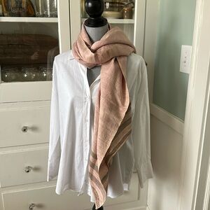 Gorgeous mottled pink silk dupoini silk melange scarf with brown stripes